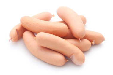 close-up shot of Miniature Frankfurters Isolated On White clipart
