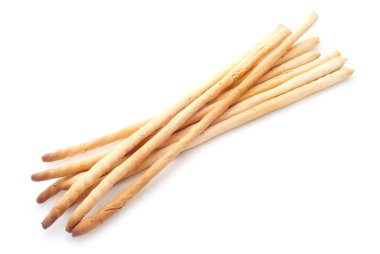 İtalyan Grissini 'nin yakın çekim görüntüsü beyaza izole edilmiş.