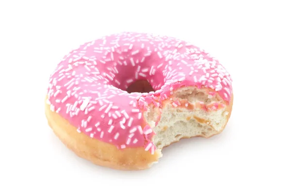 Pink Doughnut Bite Missing Isolated White — стоковое фото