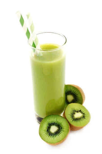 Glass Kiwi Juice Isolated White — Stock Photo, Image