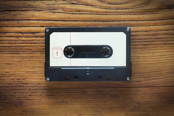 Close Shot Audio Tape Wooden Background — ストック写真