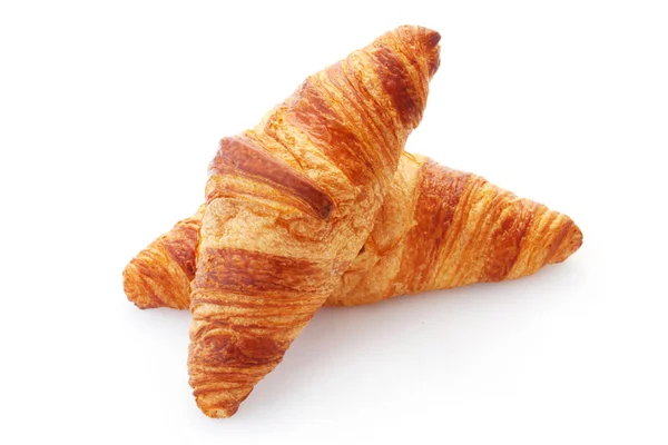 Zwei Buttercroissants Isoliert Auf Weiß — Stockfoto