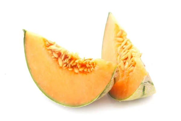 Segmentos Melón Cantalupo Aislado Blanco —  Fotos de Stock