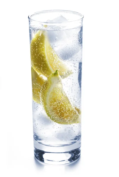 Glass Sparkling Water Lemon Isolated White — Stock Photo, Image