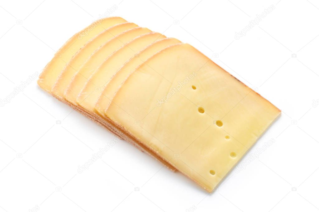 Slices Of Appenzeller Cheese Isolated On White
