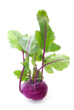 Beyaz arkaplanda Kohlrabi kökünün yakın plan görüntüsü