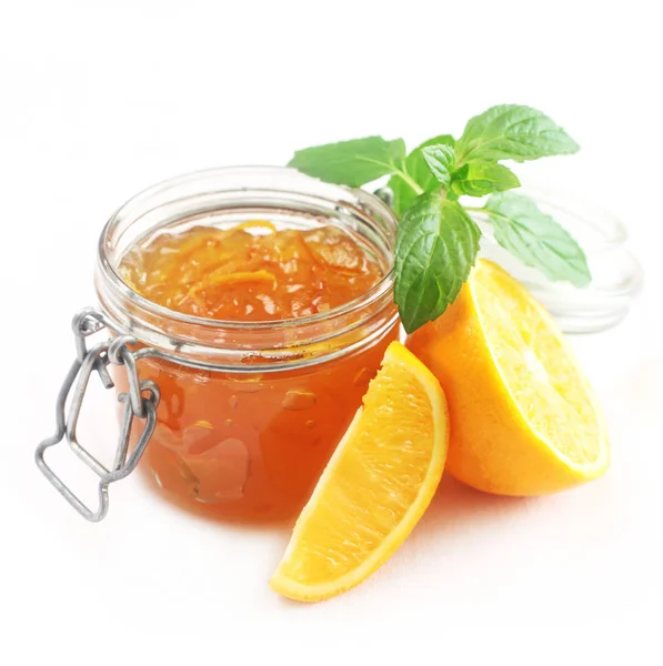 Close Shot Jar Orange Jam Mint — Stock Photo, Image