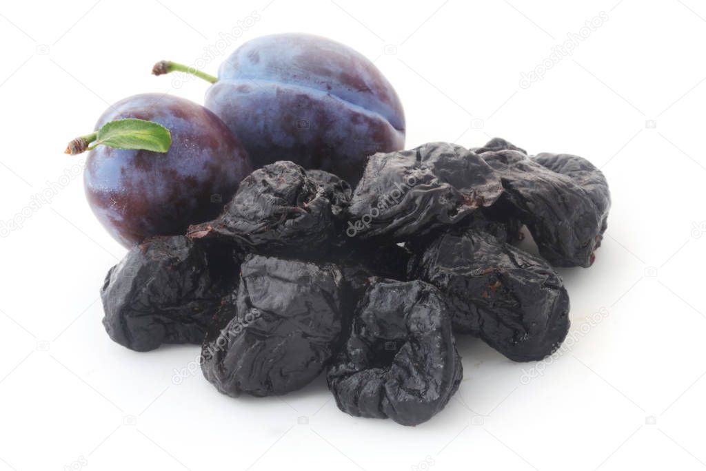 close-up shot of Prunes And Plums Isolated On White