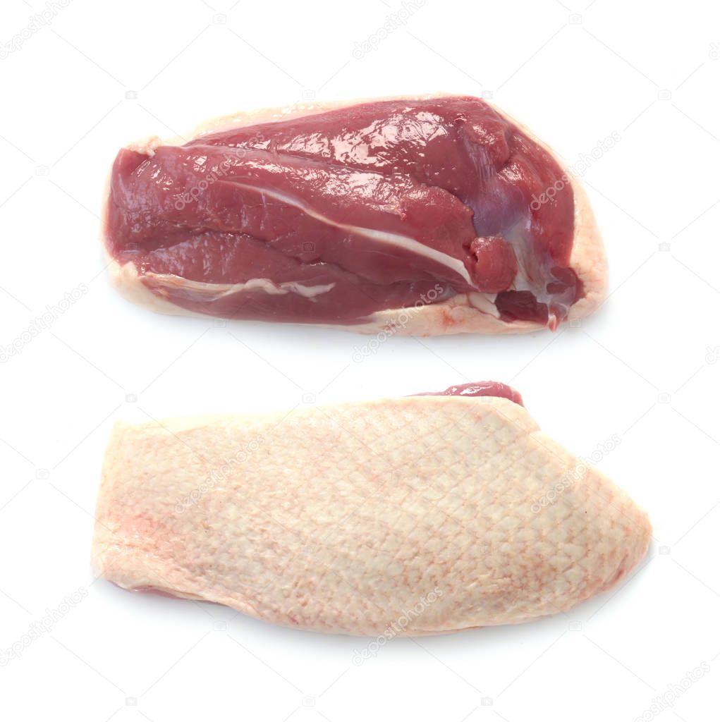 close-up shot of Raw Breast of Duck Isolated On White