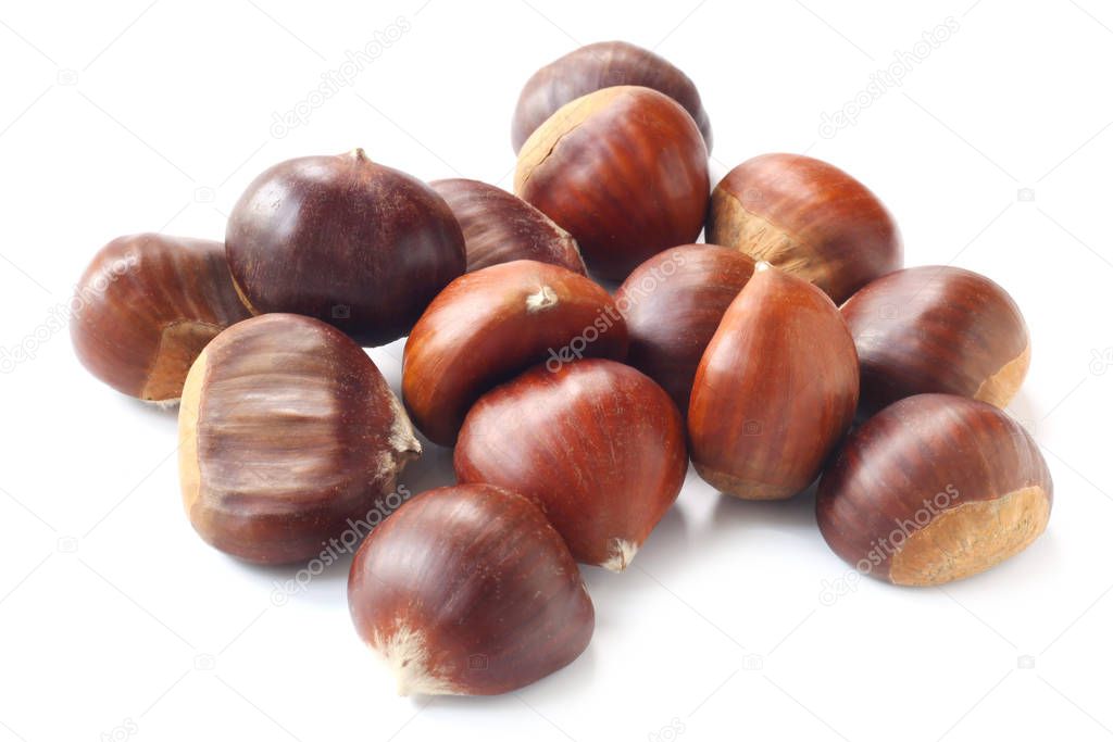  close-up shot of chestnuts isolated on white background