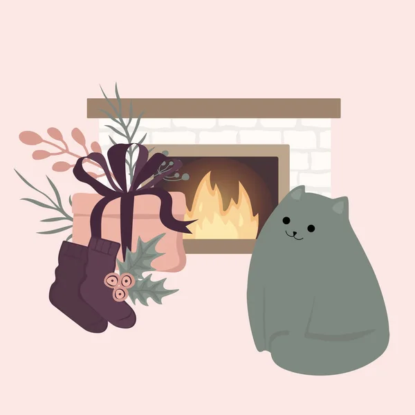Winter mood still life of cute things interior. Cozy hygge vector pre-made compositions in Scandinavian style. Ideal for social media, posters, cards. — 스톡 벡터
