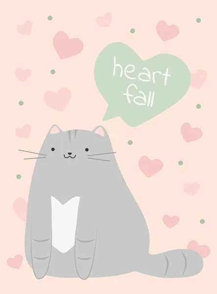 Katter söta tecken meow romantisk Alla hjärtans affisch i pastell färg med bokstäver — Stock vektor