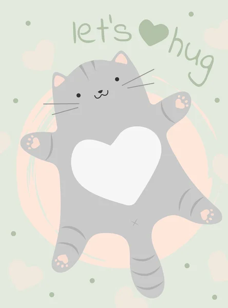 Cat hug cute characters romantic valentine poster in pastel color with lettering. Let's hug — Stockvector