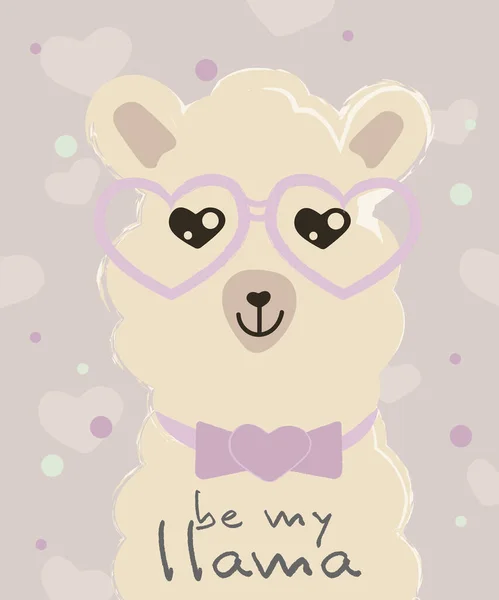 Vektorkort älskar alla hjärtans dag söt lama alpaca med slagord karaktär i pastell färg. — Stock vektor
