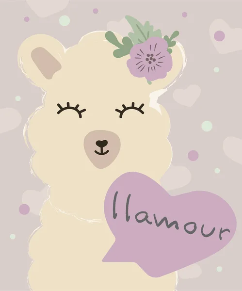 Vector cards love valentine day cute llama  alpaca with slogans character in pastel color. — 스톡 벡터