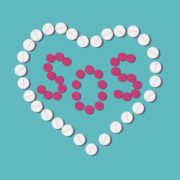 Coeur Gélules Avec Inscription Sos Concept Traitement Prévention Des Maladies — Image vectorielle