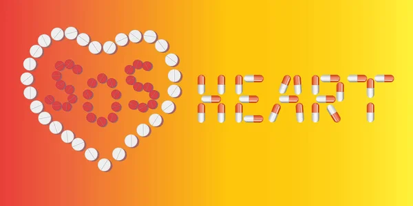 心臓は丸薬で並んでいる 碑文ソスの中です 碑文ハートは外です 心血管系の概念治療と予防 — ストックベクタ