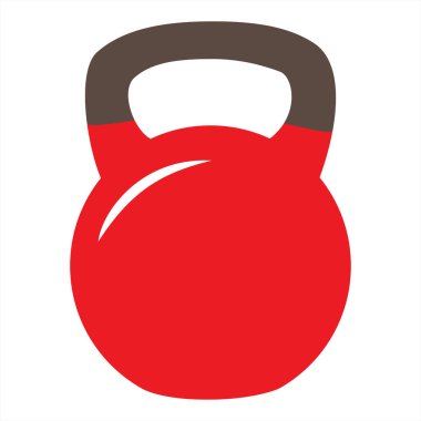 Beyaz gradyan zemin üzerinde kırmızı kettlebell simgesi, düz tasarım biçimi. 