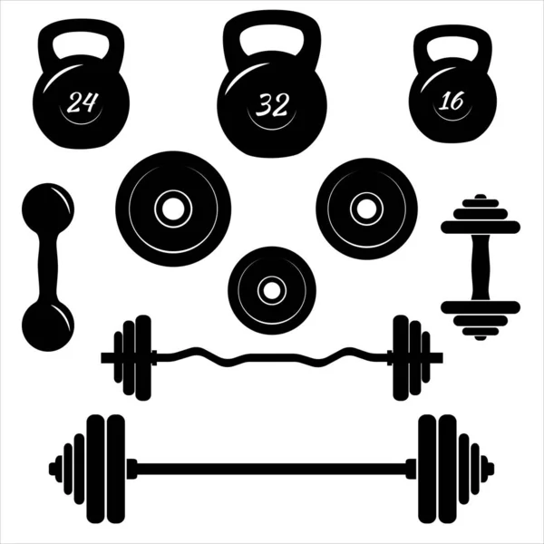 Halters Tekenen Pictogrammen Fitness Sport Symbolen Gym Workout Apparatuur Barbell — Stockvector