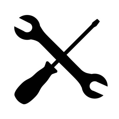 Siyah Bakım sembolü - İngiliz anahtarı ve tornavida simgesi beyaz arkaplanda izole edilmiş. Servis aracı simgesi.