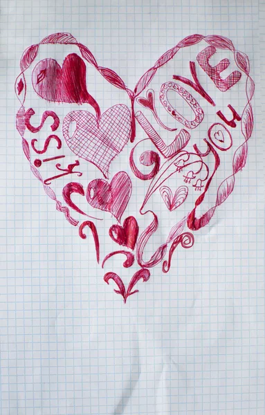 San Valentino Scarabocchio Del Cuore Romantica Collezione Adesivi Cuore Disegnato — Foto Stock