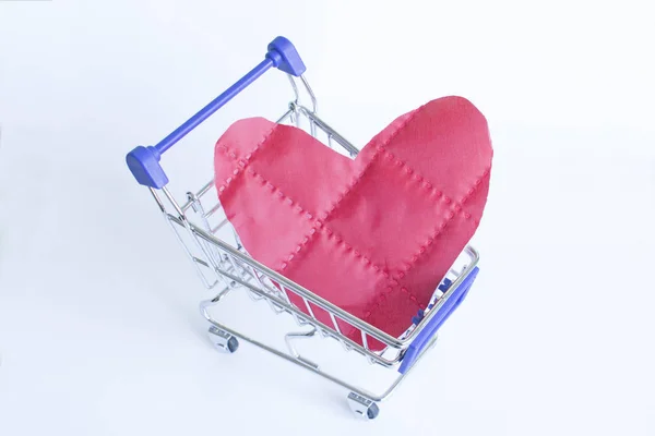 Red Heart Symbol Love Shopping Trolley Concept Buying Heart Money — Stock Photo, Image
