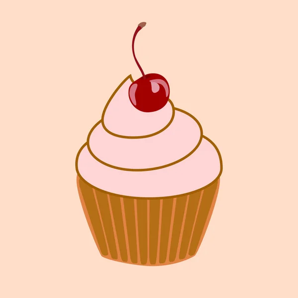 带有樱桃的奶油蛋糕的平面矢量图解 在一篮子脆皮糕点中的浆果或水果奶油 — 图库矢量图片