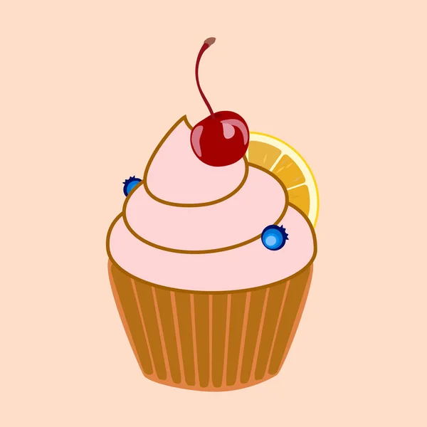 Illustration Plate Gâteau Crème Avec Une Cerise Shekoladny Crème Aux — Image vectorielle