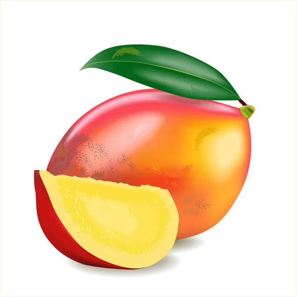 Beyaz Arka Planda Yaprağı Olan Olgun Mango Meyveleri Bir Bütün — Stok fotoğraf