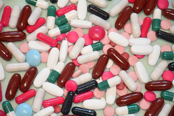 Verschillende Kleurrijke Vele Pillen Capsules Abstracte Stijl Gezonde Achtergrond Gezondheidszorg — Stockfoto