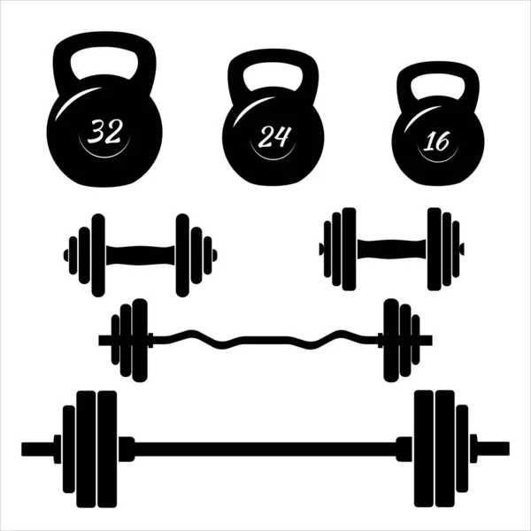 Ganterele Semnează Icoane Simboluri Sportive Fitness Echipament Antrenament Sală Barbell — Vector de stoc