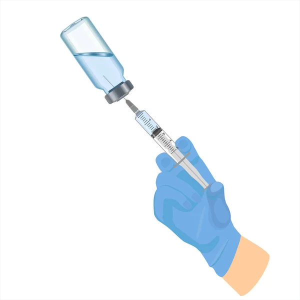 Blue Gloved Medical Nurse Draws Ampoule Syringe Medical Vaccination Coronavirus — Stock Photo, Image