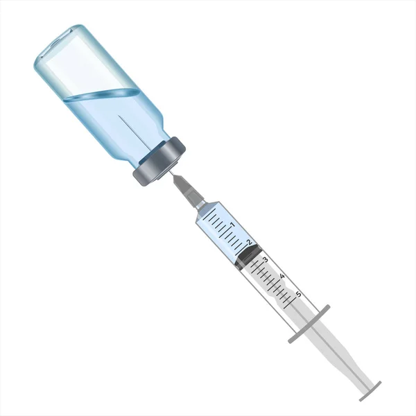 Covid 19に対するバイアル血清中の針で医療用注射器 注射器 ワクチン 使い捨て注射器 静物画だ 注射用ガラス医療用アンプルバイアル アルミキャップ付きボトルアンプル — ストック写真