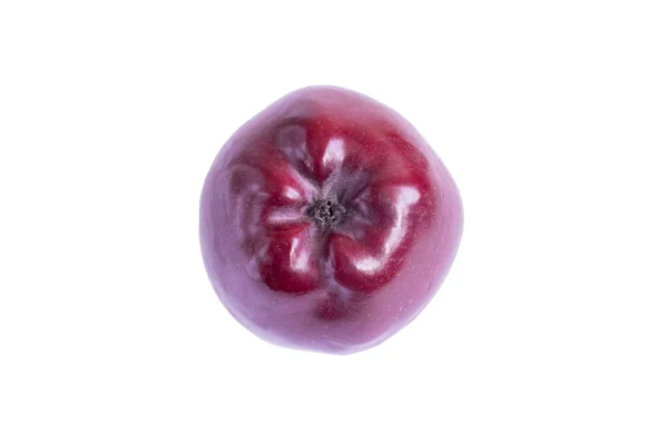Ένα Ολόκληρο Σκούρο Φρέσκο Μήλο Κόκκινο Νόστιμο Απομονωμένο Λευκό Φόντο — Φωτογραφία Αρχείου