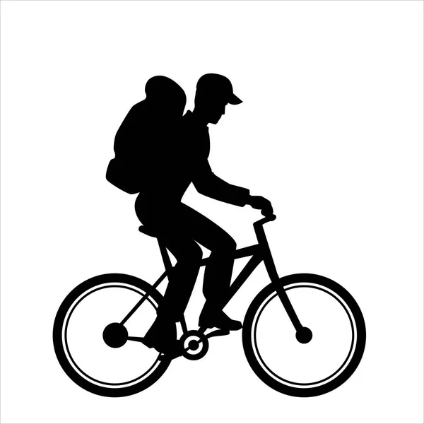 Logo Sylwetki Rowerzysty Białym Tle Turysta Piktogramowy Dużym Plecakiem Jeździ — Zdjęcie stockowe