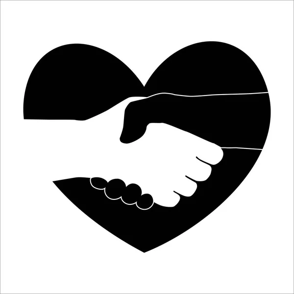 Apretón Manos Fondo Corazón Simboliza Antirracismo Agitar Mano Entre Hombre — Archivo Imágenes Vectoriales
