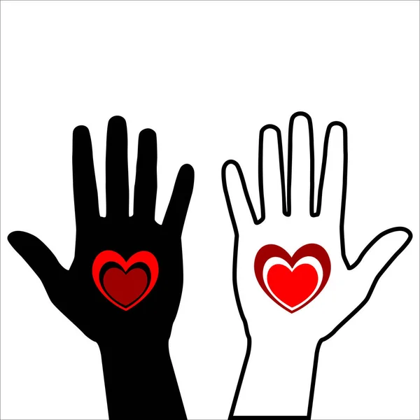 Fekete Kéz Piros Szívvel Elszigetelt Fehér Háttérrel Vörös Szív Tenyérre — Stock Fotó