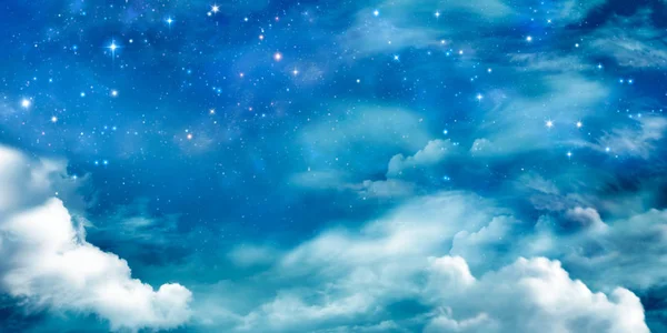 Céu Noturno Inverno Fadas Com Estrelas Nuvens — Fotografia de Stock