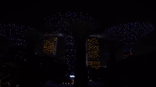 Singapore Februari 2020 Nattljus Och Musikshow Supertree Groove Gardens Bay — Stockvideo