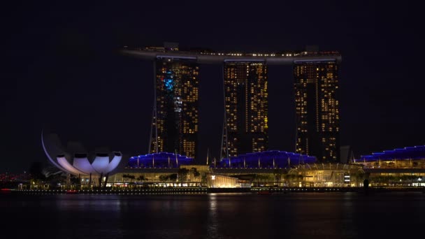 Singapore February 2020 Relaxed Steady Shot Night Views Marina Bay — Stock Video