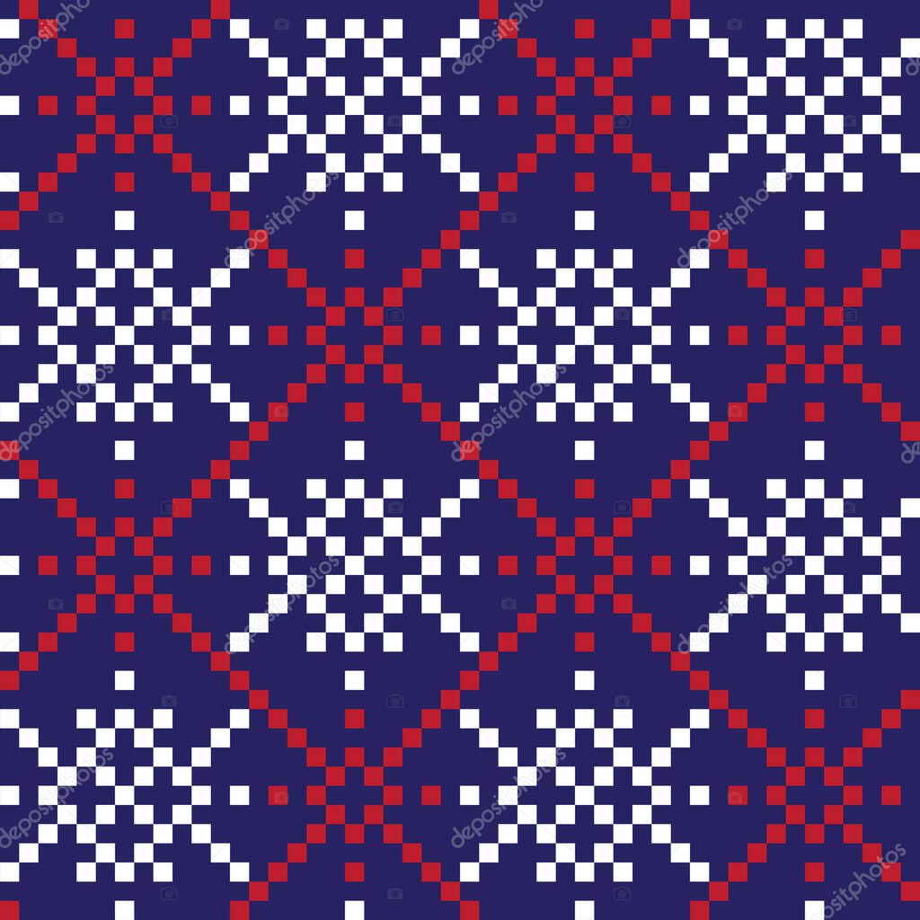 Christmas Snowflakes Fair Isle Seamless Pattern Background in Vector