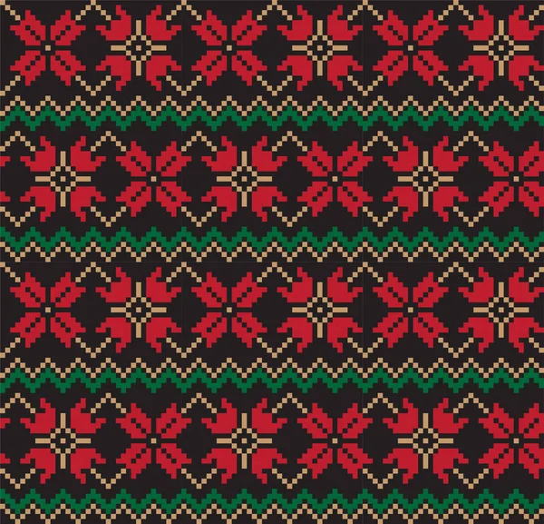 Christmas Fair Isle Floral Seamless Pattern — Stock Vector