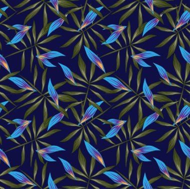 Renkli Tropikal Çiçeksiz Desen