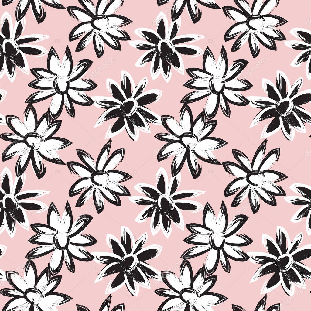 Abstract Brush Strokes Floral Seamless Pattern