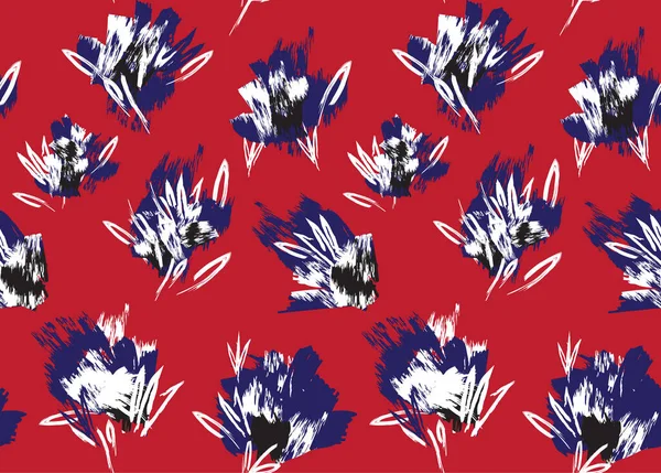Abstract Brush Strokes Floral Seamless Pattern — 스톡 벡터