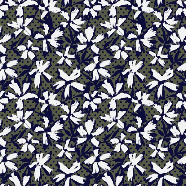 それは ファッションプリント ウェブサイト 工芸品に適した点線の背景を持つ植物ブラシの花のパターンです — ストックベクタ