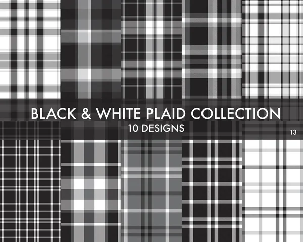 Plaid Blanco Negro Colección Patrones Sin Costura Tartán Incluye Diseños — Archivo Imágenes Vectoriales
