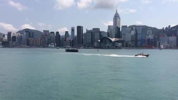 Hong Kong Chine Mars 2020 Ferries Voiles Bateaux Dans Port — Video