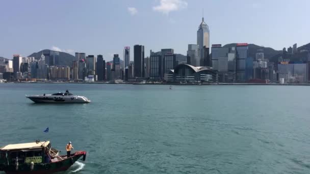 Hong Kong Chine Mars 2020 Ferries Voiles Bateaux Dans Port — Video