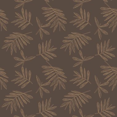 Kahverengi Tropik Yaprak botanik desensiz arka plan moda baskıları, grafikler, arka planlar ve el sanatları için uygundur